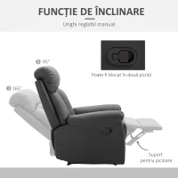 HOMCOM Fotoliu Relax Rabatabil cu Captuseala Ergonomica cuTaburet in Piele Ecologica,80 × 97 × 107cm Negru(m-4)