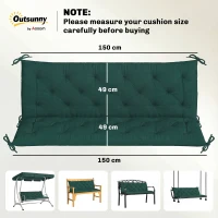 Outsunny 3 Seater Bench Cushion, Garden Chair Cushion with Back and Ties for Indoor and Outdoor Use, 98 x 150 cm, Green(m-3)
