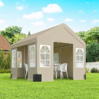 Outsunny 3 x 3 m Party Tent, Outdoor Canopy Tent Shelter with Removable Sidewalls, 4 Zipped Doors, for Parties, Wedding, Beige(m-9)