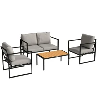 Outsunny Outdoor Garden Furniture Set, 4 Piece Patio Furniture with Slatted Table, Indoor Outdoor Balcony Patio Conservatory Set(m-1)