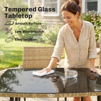 Outsunny 4 Seater Rattan Dining Set with Parasol, 6 Piece Garden Table and Stackable Chairs with Tempered Glass Tabletop(m-8)