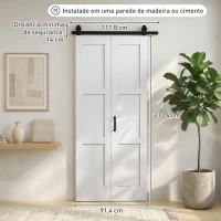 HOMCOM Porta Deslizante Dobrável com Ferragens 91,4x213,4 cm com Roldana Trilho de Aço Guia de Piso Puxador Branco(m-3)