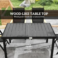 Outsunny Folding Dining Table Set for 6 People 1 Table+6 Chairs Patio Furniture Set Dining Set Aluminum Mesh Black(m-7)