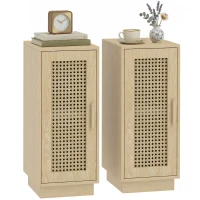 HOMCOM Conjunto de 2 Mesitas de Noche con Puerta de Ratán, Mesillas de Noche Estilo Boho Estante Ajustable Natural(m-6)