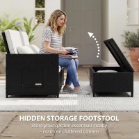 Outsunny Rattan Garden Daybed, Double Sun Lounger with 5-Level Adjustable Back, Storage Ottoman, Cream White(m-6)