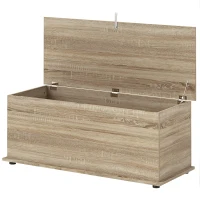 HOMCOM Coffre de rangement, banc de rangement avec couvercle rabattable et charnières de sécurité, 100 x 40 x 40 cm, naturel(m-1)