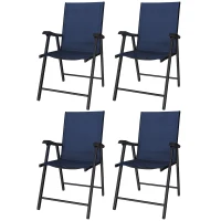 Outsunny Folding Garden Chairs Set of 4, Foldable Garden Dining Chairs with High Back, Armrests, Texteline Seat, Navy Blue(m-11)