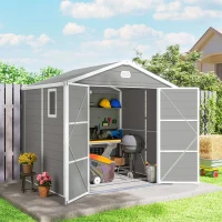 Outsunny Casetta da giardino, 4,1 m², con tetto a due falde, 240 x 190 x 180/228 cm, Grigio(m-8)