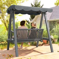 Outsunny 2 Seater Garden Swing Seat with Canopy, Wooden Swing Chair, Outdoor Hammock Bench for Balcony Patio Porch, Grey(m-8)