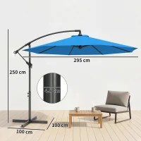 Outsunny 3m Overhanging Cantilever Parasol, with Cross Base - Blue(m-3)
