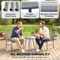 Outsunny 3 Piece Rattan Bistro Set, Outdoor Garden Furniture Set with 2 Chairs, Round Coffee Table for Patio, Balcony, Dark Grey(m-5)