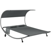 Outsunny Espreguiçadeira Dupla com Toldo Removível, Rodas, Almofadas e Bolsos Porta-objetos, Cinza(m-1)