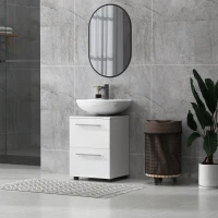 HOMCOM Dulap Sottolavabo pentru Baie cu Sertar și Dulap, Dulap Compact cu Decupaj în U, Mobilier Baie Modern și Economisire Spațiu, Potrivit pentru Lavoare fără Coloană, 41,5x35,5x59 cm, Alb(m-8)