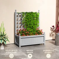 Outsunny Garden Planters with Trellis for Climbing Vines, Wood Raised Beds for Garden, Flower Pot, Indoor Outdoor, Grey(m-6)