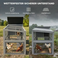 PawHut Kippenhok kippenverblijf voor 3-4 kippen met ren nestkast asfaltdak Oxford-afdekking uittrekbare lade 264x82x89cm grijs(m-5)