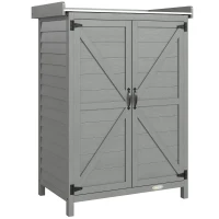 Outsunny Wooden Garden Shed, Garden Tool Storage Shed with Shelf and Side Hooks, 71.5 x 39 x 95 cm, Grey(m-1)