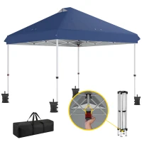 Outsunny 3 x 3 m Pop Up Gazebo with Wheels, UPF50+ One-Touch Outdoor Garden Party Tent Marquee Wedding Awning Canopy, Dark Blue(m-10)
