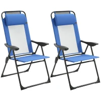Outsunny Folding Garden Chairs Set of 2, 5-Position Recliner Camping Chair with High Back, All Weather Texteline Seat, Portable Outdoor Dining Chairs with Headrests for Patio, Picnic, Blue(m-10)