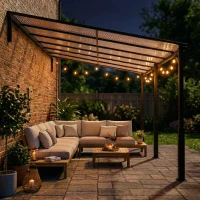 Outsunny 4 x 3 m Metal Lean-to Pergola, Wall-Mounted Garden Pergola with Polycarbonate Roof and Metal-Aluminium Frame, Heavy Duty Hardtop Gazebo for Outdoor Patios, BBQ, Brown(m-8)