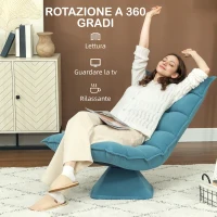 HOMCOM Poltrona Relax Girevole Effetto Velluto e Acciaio con Schienale Regolabile in 5 Posizioni, 62x70x95 cm, Blu(m-5)