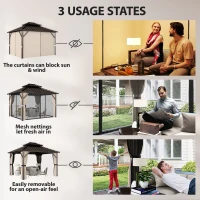 Outsunny 3x3 m Hardtop Gazebo Canopy with UPF50+ Double Galvanised Steel Roof, Aluminium Garden Gazebo Permanent Pavilion, Brown(m-6)