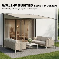 Outsunny Przyścienna Pergola z Metalową Ramą i Zadaszeniem, Odporna na Warunki Pogodowe, 3 x 1,8 x 2,3 m, Kremowa(m-4)