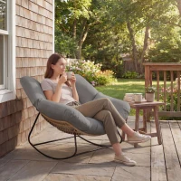 Outsunny Indoor Outdoor Rocking Chair, Oversized Rocking Egg Chair with Cushion for Living Room, Garden, Patio, Grey(m-9)