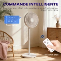 HOMCOM Ventilateur sur pied, ventilateur silencieux avec oscillation à 80°, hauteur réglables, 4 vitesses, minuterie 10H, blanc(m-7)