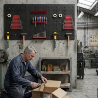 HOMCOM panneau perforé mural 600 x 400 mm, organiseur garage en acier avec 3 panneaux perforés, noir et rouge(m-4)