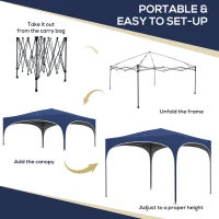Outsunny Składany Pawilon, Regulowany, Metalowe Wsparcie, Mocna Tkanina, W Komplecie z Torbą, 2,95 x 2,95 x 2,55m, Granatowy(m-4)