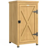 Outsunny Wooden Garden Shed, Garden Tool Storage Shed with Metal Top and Shelf, Light Brown(m-1)
