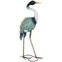 Outsunny Heron Garden Statue, Standing Garden Ornament, Metal Garden Gift with Stakes, 28 x 17 x 63 cm, Multi-Colour(m-10)