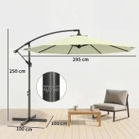 Outsunny 3m Overhanging Cantilever Parasol, with Cross Base - Beige(m-3)