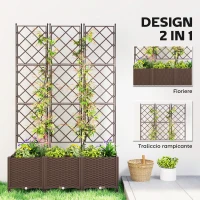 Outsunny Fioriera Rialzata con Traliccio 130L, Ruote Bloccabili e Sistema di Autoirrigazione, Marrone(m-4)