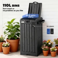 Outsunny 110 L Outdoor Bin with Dual Lid, Waterproof Plastic Trash Bin with Ashtray and Drip Tray, Garden Waste Trash Bin, Black(m-4)