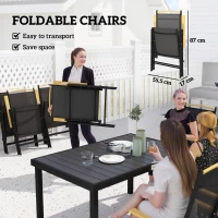 Outsunny Folding Dining Table Set for 6 People 1 Table+6 Chairs Patio Furniture Set Dining Set Aluminum Mesh Black(m-5)