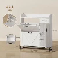 HOMCOM Zapatero Estrecho con 2 Cajones Abatibles Estantes Ajustables para 12 Pares para Espacio Reducido 106,7x26x116cm Blanco(m-3)