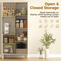 HOMCOM 170 cm keukenkast, moderne kast met open vak, verstelbare planken, natuurhout-look(m-4)