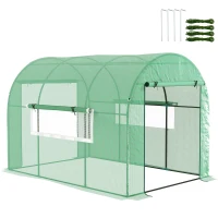 Outsunny Serra a Tunnel per Orto 3x2x2 m in Acciaio e PE Anti UV con Porte Avvolgibili e Finestre, Verde(m-11)
