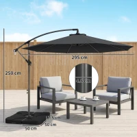 Outsunny 3m Overhanging Parasol, with Base, Weights and Cover - Black(m-3)