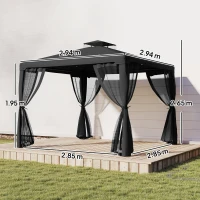 Outsunny 3 x 3 m Metal Gazebo, Garden Pavillion, Double Roof Outdoor Canopy Shelter with Mesh Sidewalls, Black(m-3)