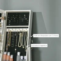 HOMCOM Espelho Joalheiro de Pé com Ângulos Ajustáveis Fechadura Magnética Organizador de Joias com Prateleiras 46x36,5x151,5cm Branco(m-6)