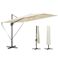 Outsunny 3 x 3 m Garden Cantilever Parasol w/ Light, Cover, UPF50+ Patio Umbrella w/ Wind Protection, 360° Rotation, Cream White(m-11)