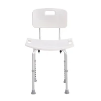 HOMCOM Scaun de Duș Antiderapant cu Spătar și Înălțime Reglabilă pe 8 Poziții, 50,6x43x71-88 cm, Alb(m-20)