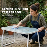 Outsunny Conjunto Jardim de 4 Peças com Sofá de 2 Lugares 2 Poltronas Mesa de Vidro Temperado Tecido Textilene Respirável Caqui(m-6)