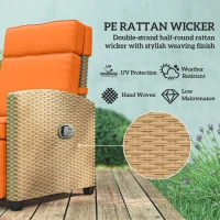 Outsunny 145° Reclining Rattan Armchair, with Footrest - Khaki/Orange(m-5)