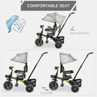HOMCOM 4 in 1 Kids Trike Toddler Foldable Pedal Tricycle w/ Reversible Angle Adjustable Seat Removable Handle Canopy Belt Brake for 1-5 Years - Grey(m-6)