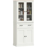 HOMCOM Armário de Cozinha com 2 Portas de Acrílico Gaveta Grande e Prateleiras Ajustáveis 76x40x182,5 cm Creme(m-10)