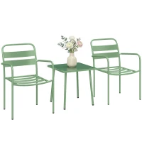 Outsunny Ensemble bistrot de jardin 3 pièces - table basse en verre trempé et 2 chaises à lattes, cadre en acier galvanisé, vert(m-11)