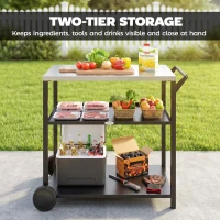 Outsunny Outdoor Grill Cart with Stainless Steel Tabletop for Kitchen Prep, Two-Tier Pizza Oven Stand on Wheels, Black(m-5)